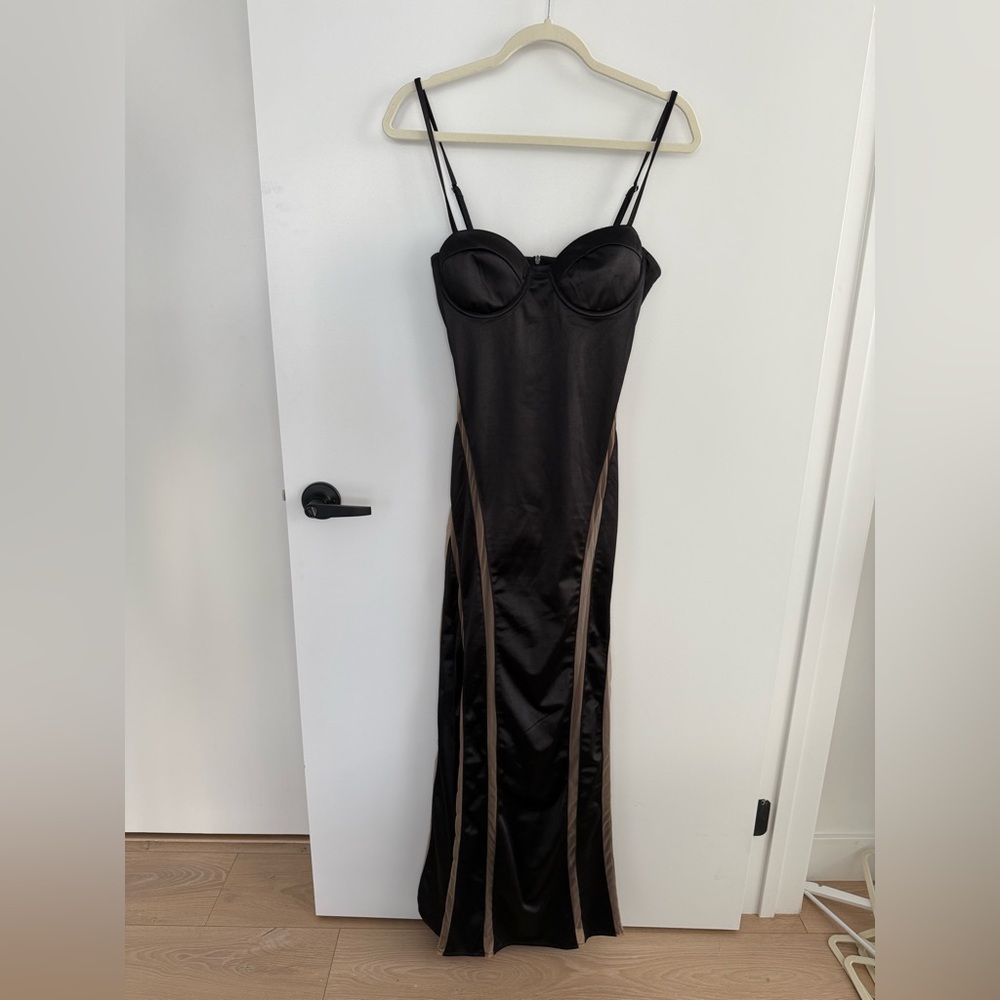 Jlux Label Elegant Black Maxi Dress with Mesh Details